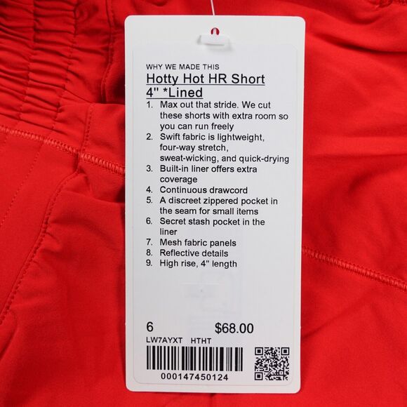 NWOT Lululemon Size 6 Hotty Hot Shorts High Rise HR 4” Lined HTHT Hot Heat Red - Picture 9 of 9